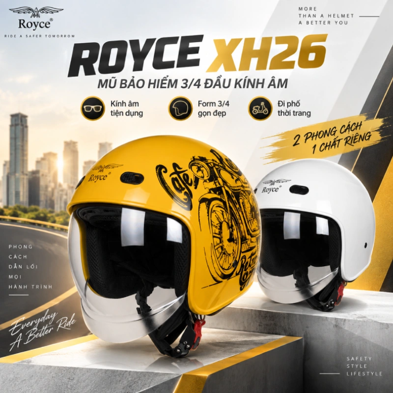 Mũ bảo hiểm 3/4 đầu kính âm Royce XH26 có 2 phiên bản