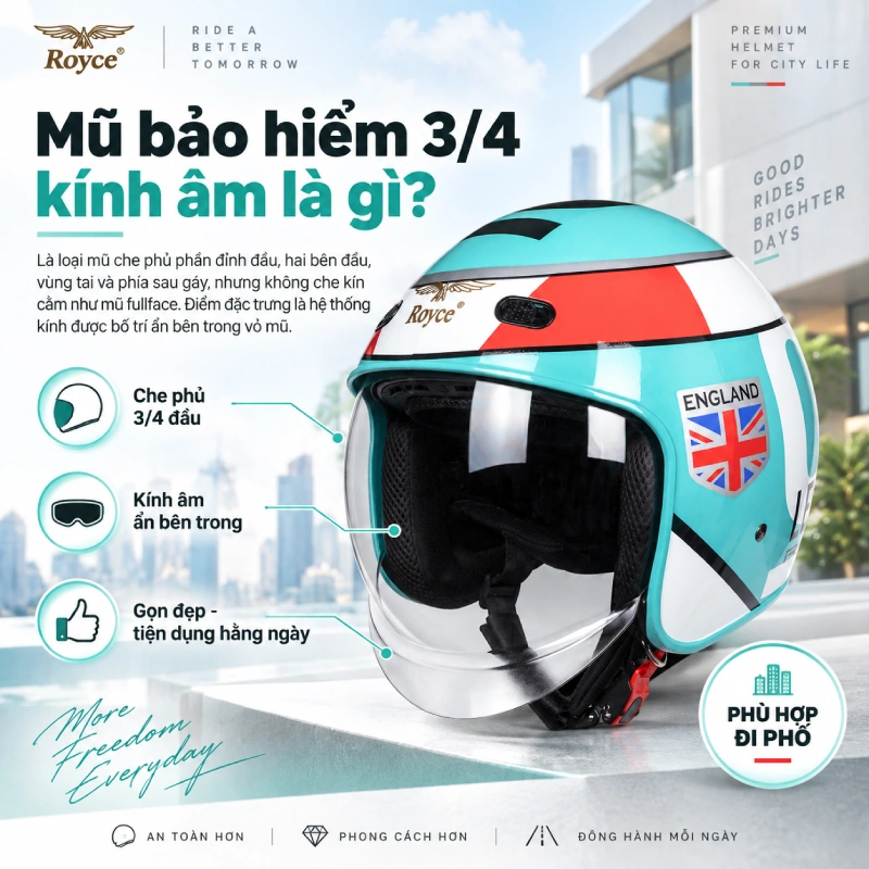 Mũ bảo hiểm 3/4 kính âm là gì?