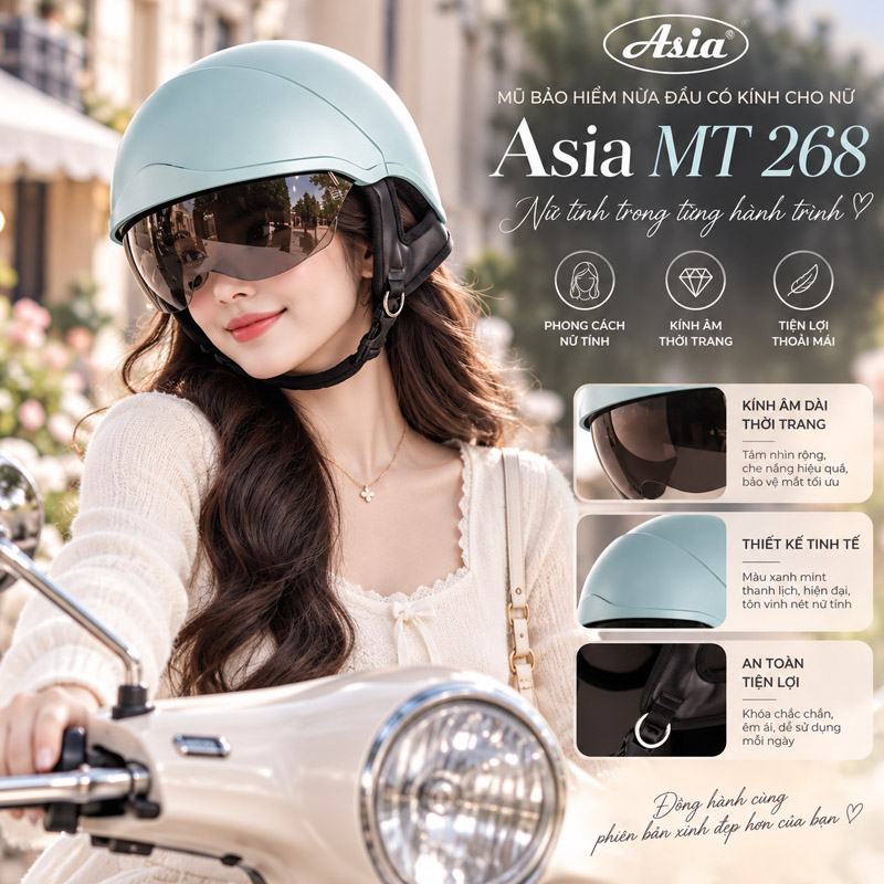 Mũ bảo hiểm nửa đầu có kính cho nữ Asia MT 268