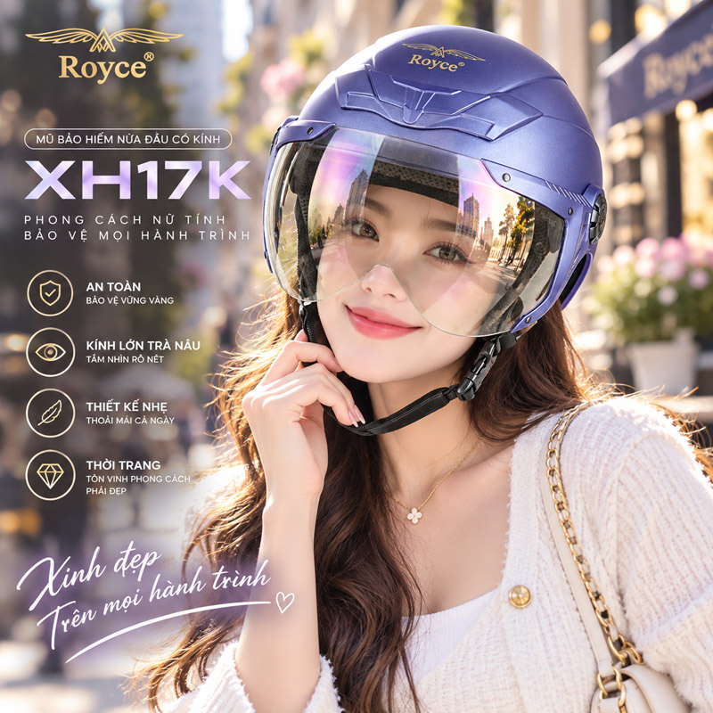 Mũ bảo hiểm nửa đầu có kính cho nữ XH17K
